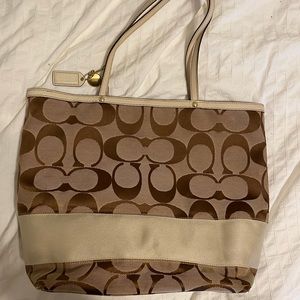 COACH Y2K REVERSIBLE CREAM STRIPED XL TOTE BAG